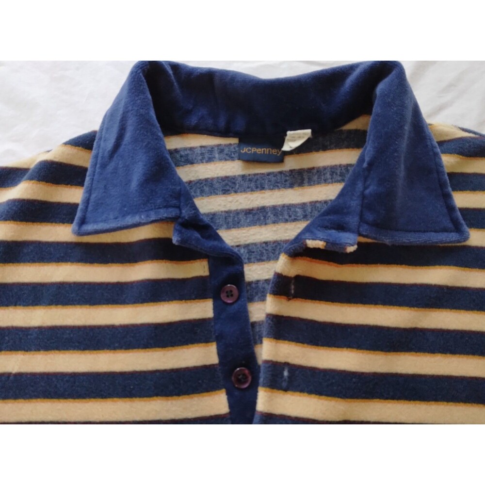 Vtg 60s 70s Mens Large Shirt Terry Cloth Striped Navy Disco Skate Surf JCPenney - Picture 6 of 11
